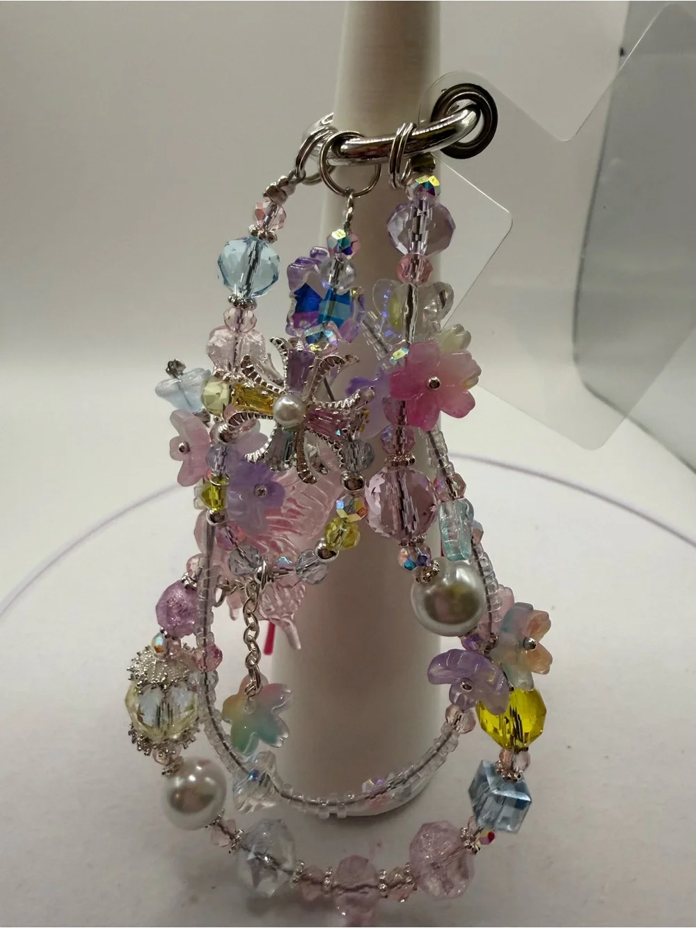 Delicate Pink Butterfly Charm Drop Earrings - Pastel Crystal Accents